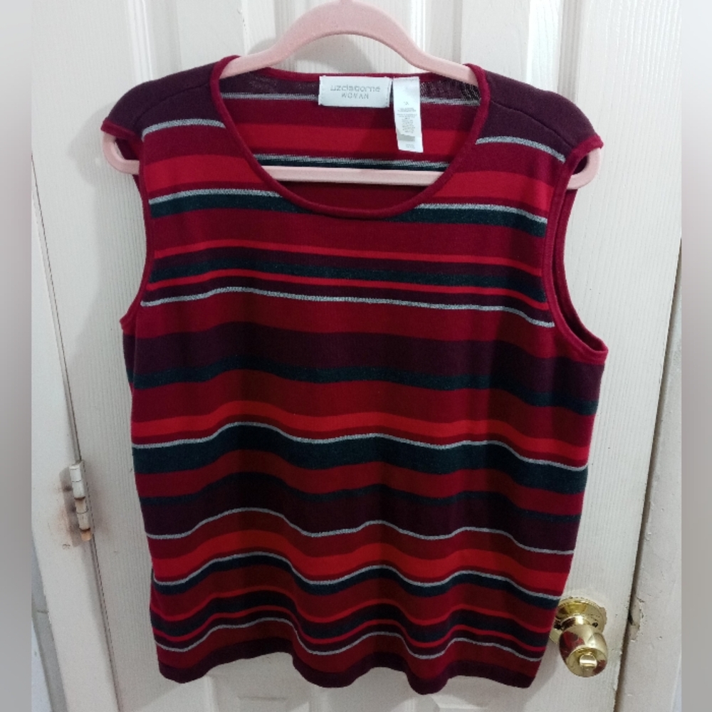 Liz Claiborne Red Stripes Woman Sleeveless Top Size 1X